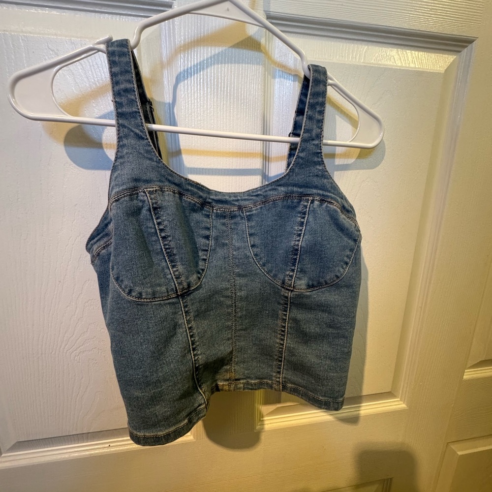 Trendy Blue Denim Crop Top